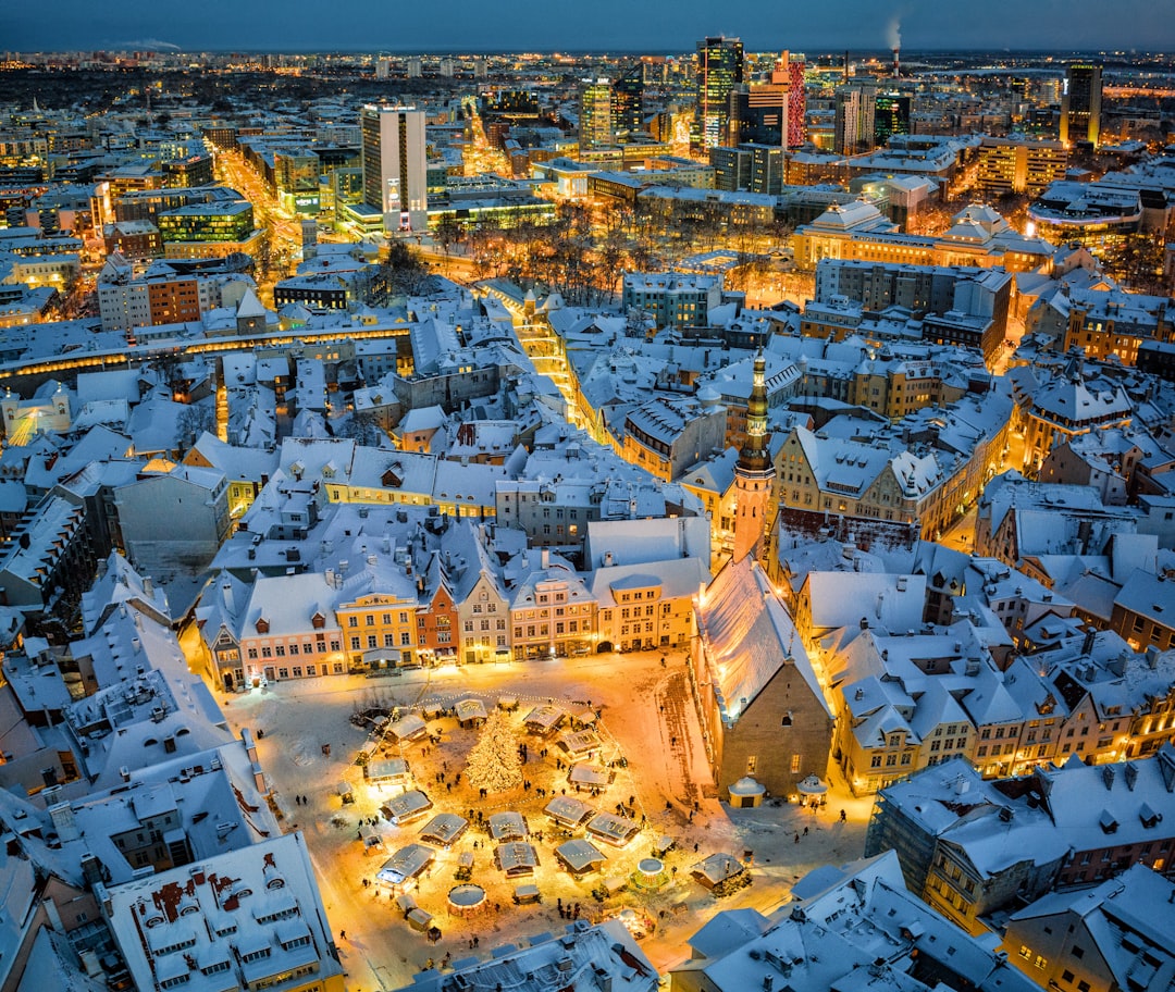 Aerial view of Tallinn at night